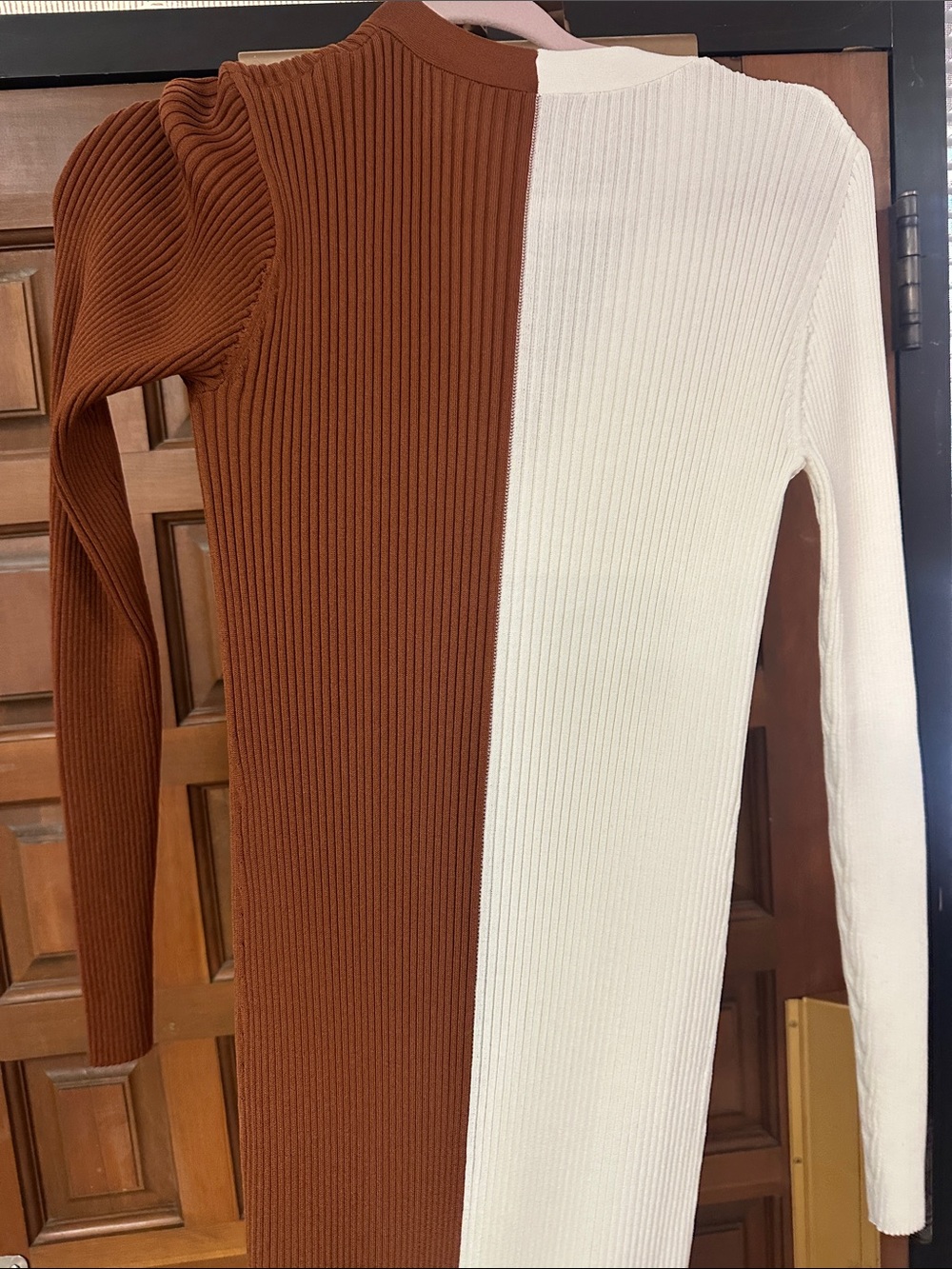 Staud Ribbed Button-Front Midi Dress in White & Brown size S - Picture 5 of 7